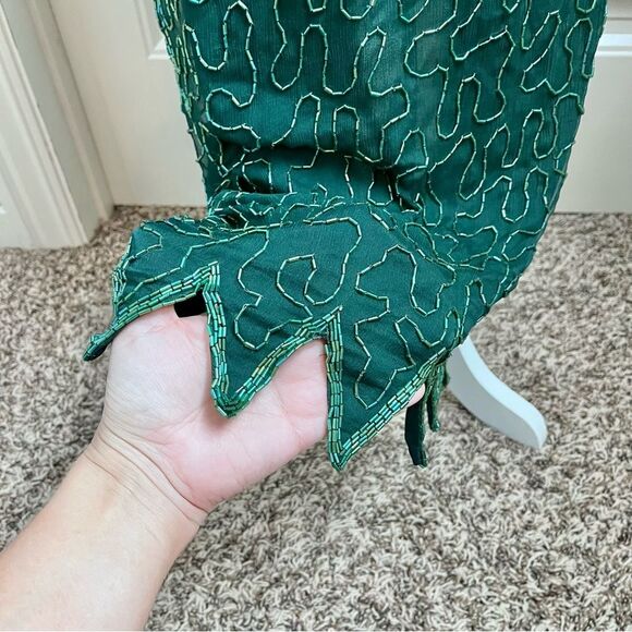 Scala Emerald Beaded Sequin Silk Formal Evening Gown Sz. Large - Picture 10 of 13